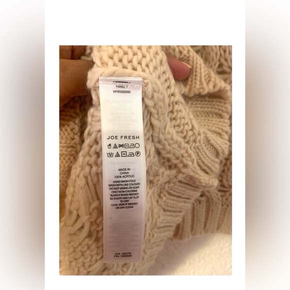 Joe Fresh Cable Knit Sweater Chunky XS Cream Beige Cozy Preppy  3/4 Sleeve - Picture 5 of 6